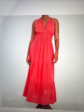 NWT Old Navy Fit & Flare Crinkle Gauze Tiered Maxi Dress Women XXL Tall Coral